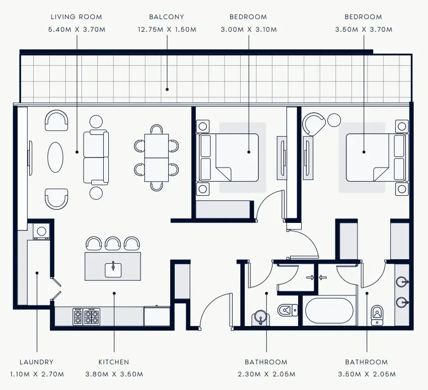 2 bedroom Apartments floor plan at Riviera Rêve