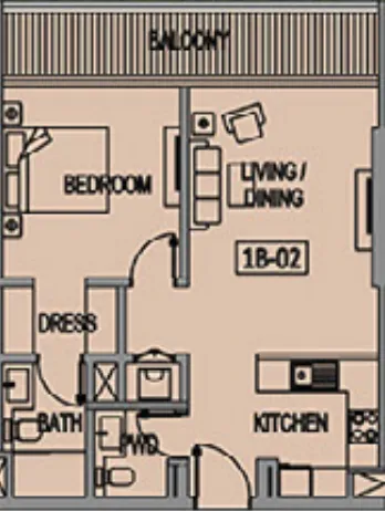 1 bedroom Apartments floor plan at Jade Tower