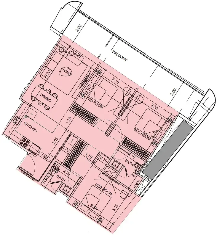 3 bedroom Apartments floor plan at Vision Iconic