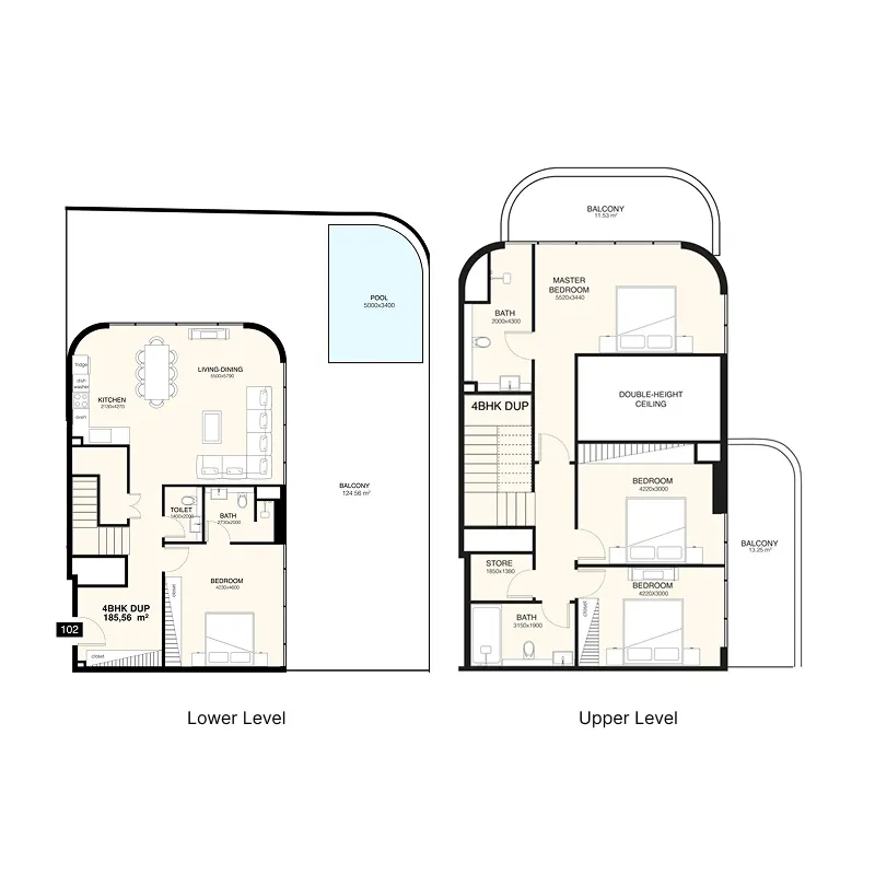 4 bedroom Duplex floor plan at Villa Del Gavi