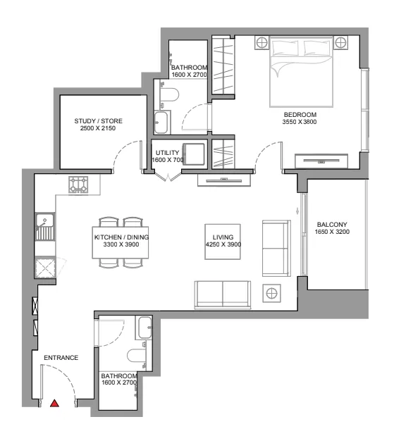 1 bedroom Apartments floor plan at Skyscape
