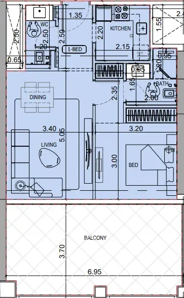 1 bedroom Apartments floor plan at Binghatti Titania