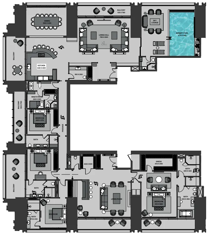 4 bedroom Apartments floor plan at Burj Binghatti Jacob and Co Residences