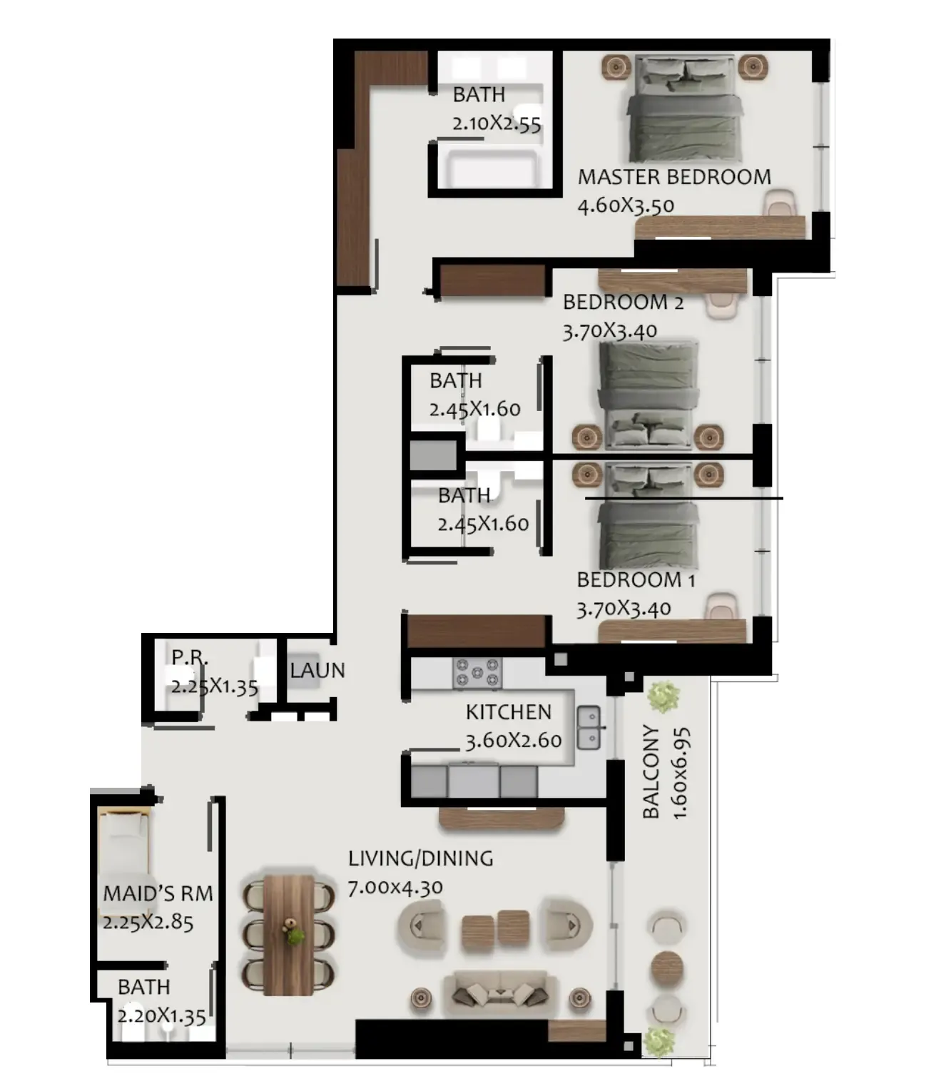 3.5 bedroom Apartments floor plan at Boulevard Park at Wasl Gate