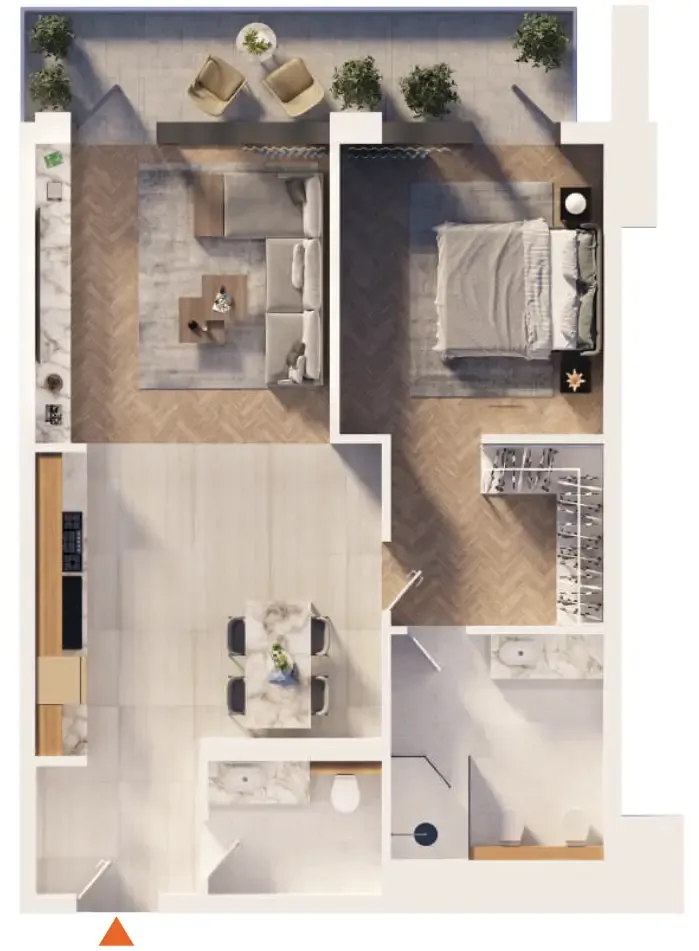 1 bedroom apartments floor plan at The Orchard Place Towers D & E