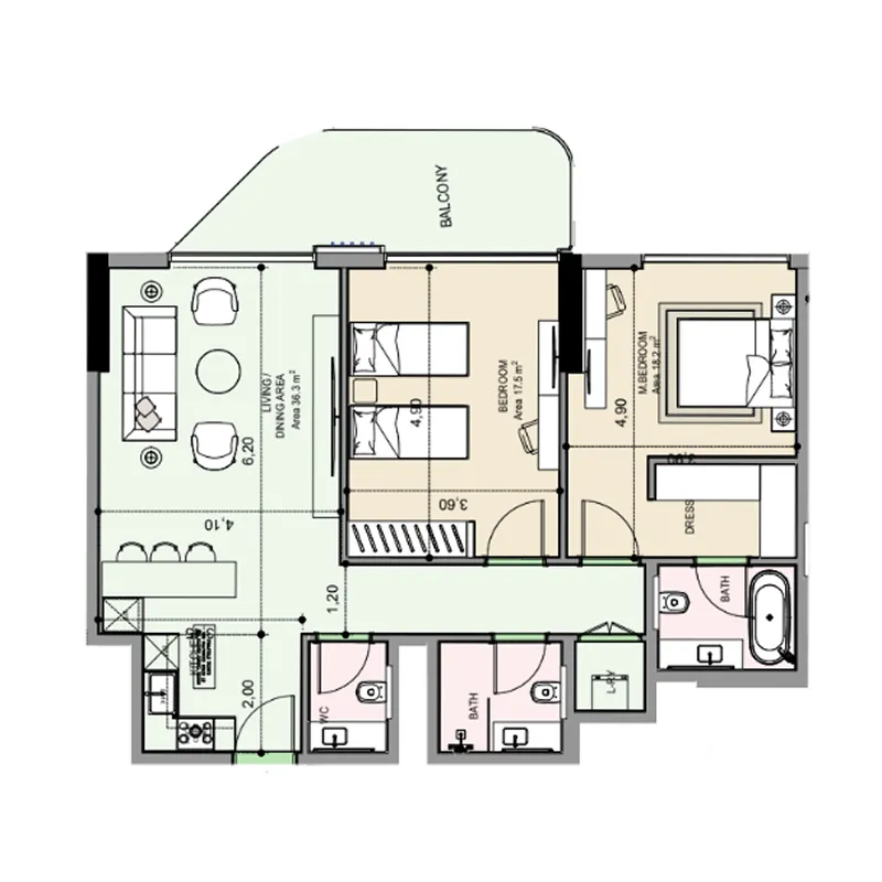 2 bedroom Apartments floor plan at Edgewater Residences 1, 2 and 3