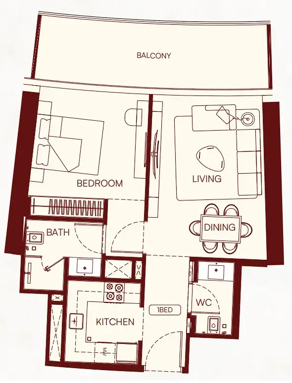 1 bedroom Apartments floor plan at Binghatti Skyflame