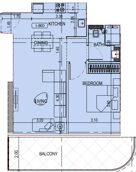 1 bedroom Apartments floor plan at Binghatti Sky Terraces
