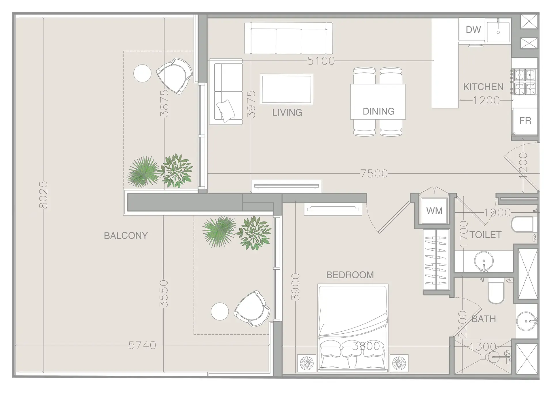 1 bedroom Apartments floor plan at ELAR1S Rise