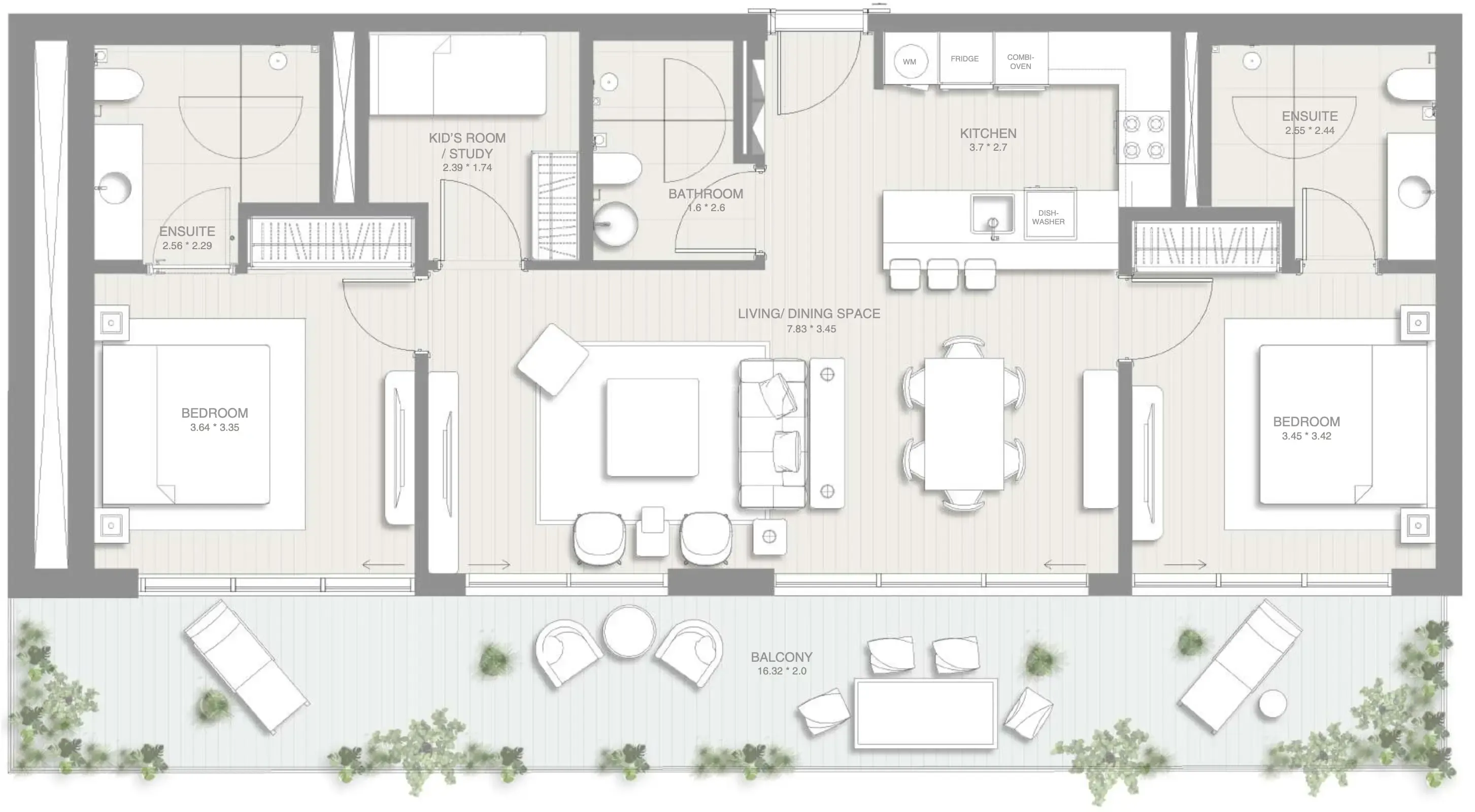 2.5 bedroom Apartments floor plan at Sol Levante