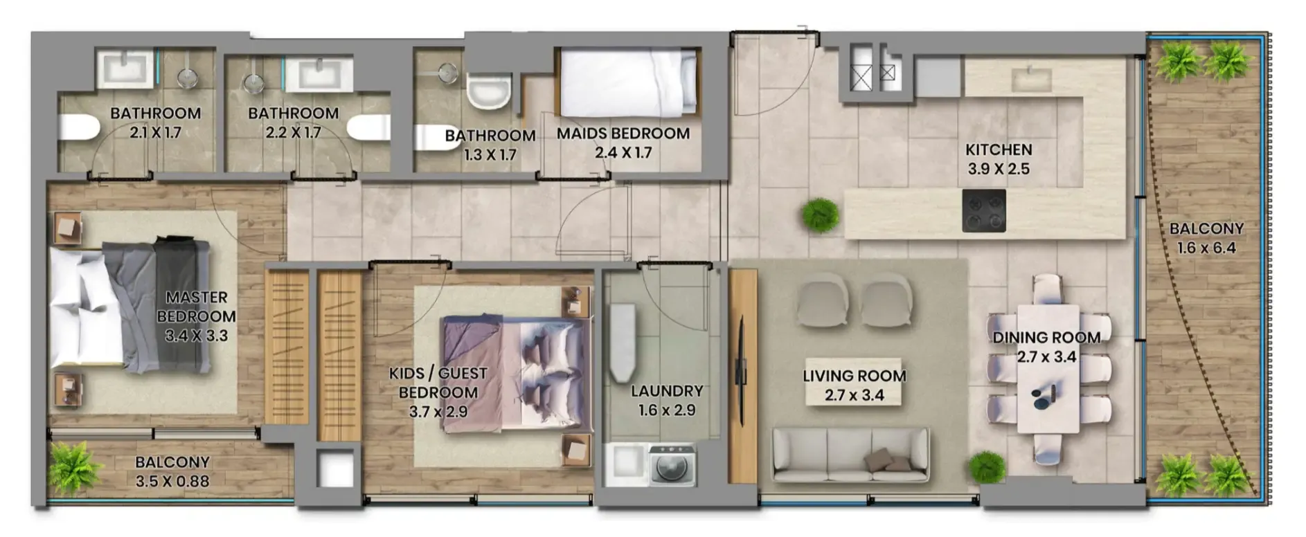 2 bedroom Apartments floor plan at Elemental 78