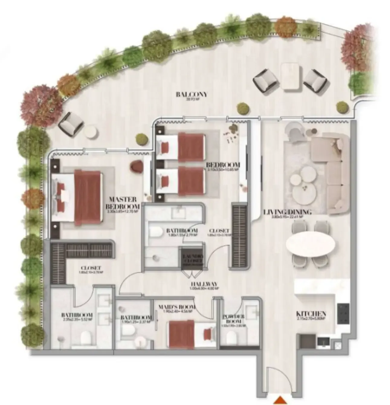 2 bedroom Apartments floor plan at Gate Eleven by Amwaj Development