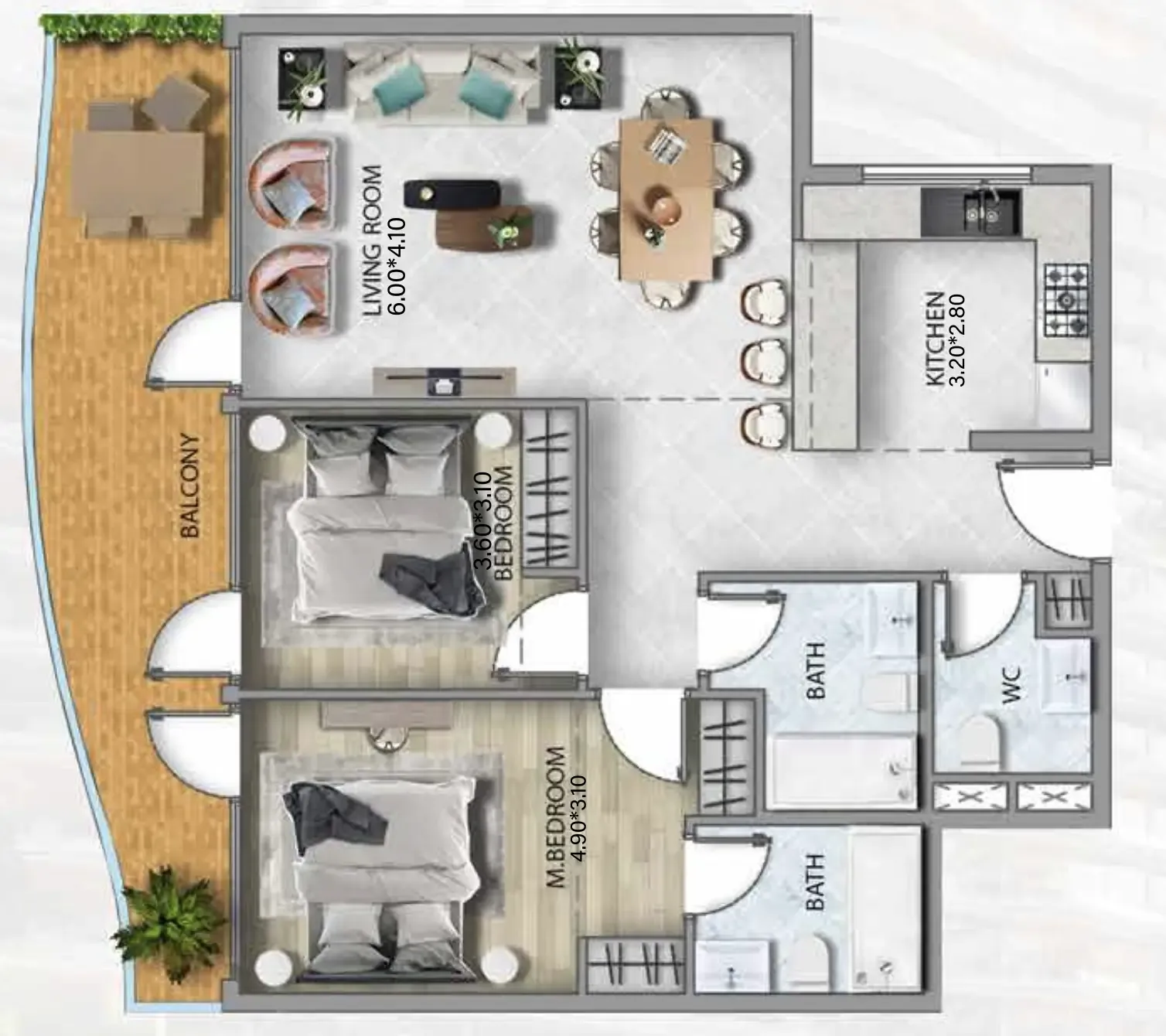 2 bedroom Apartments floor plan at 311 Boulevard