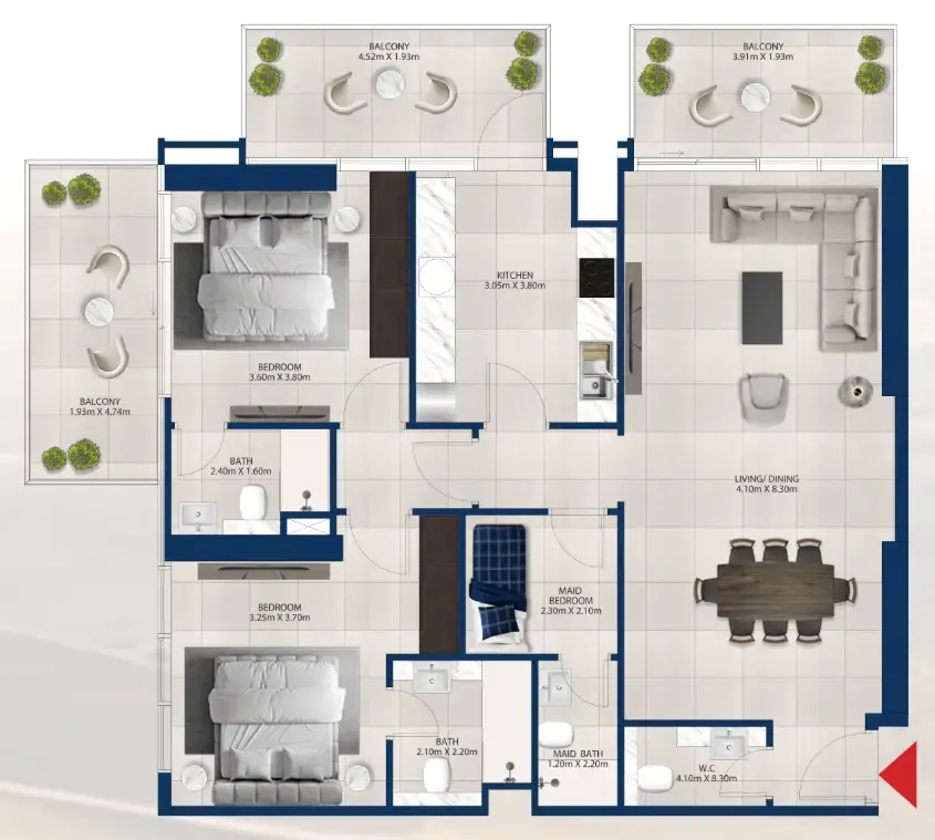 2 bedroom Apartments floor plan at Al Vista