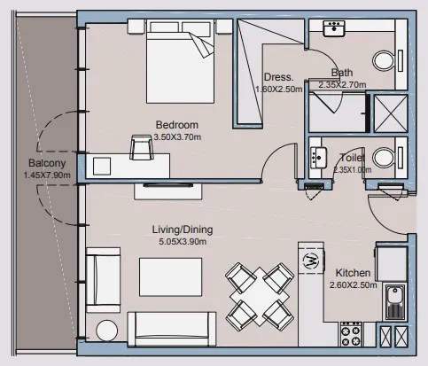 1 bedroom Apartments floor plan at Millenium Talia Residences