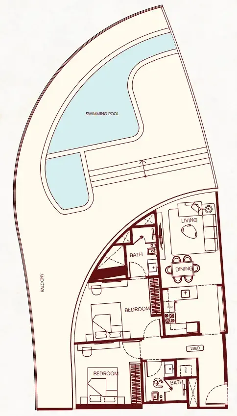 2 bedroom Apartments floor plan at Binghatti Skyflame