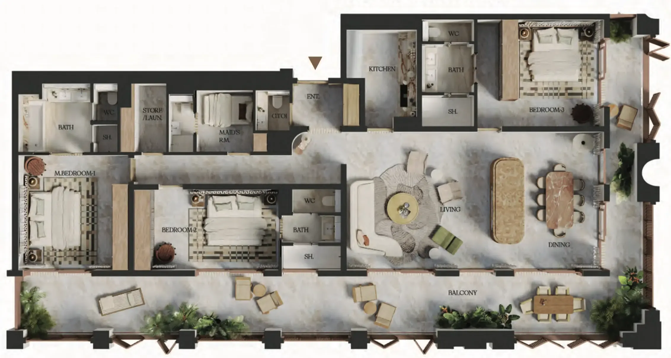 3 bedroom Apartments floor plan at Elire Managed by LUX