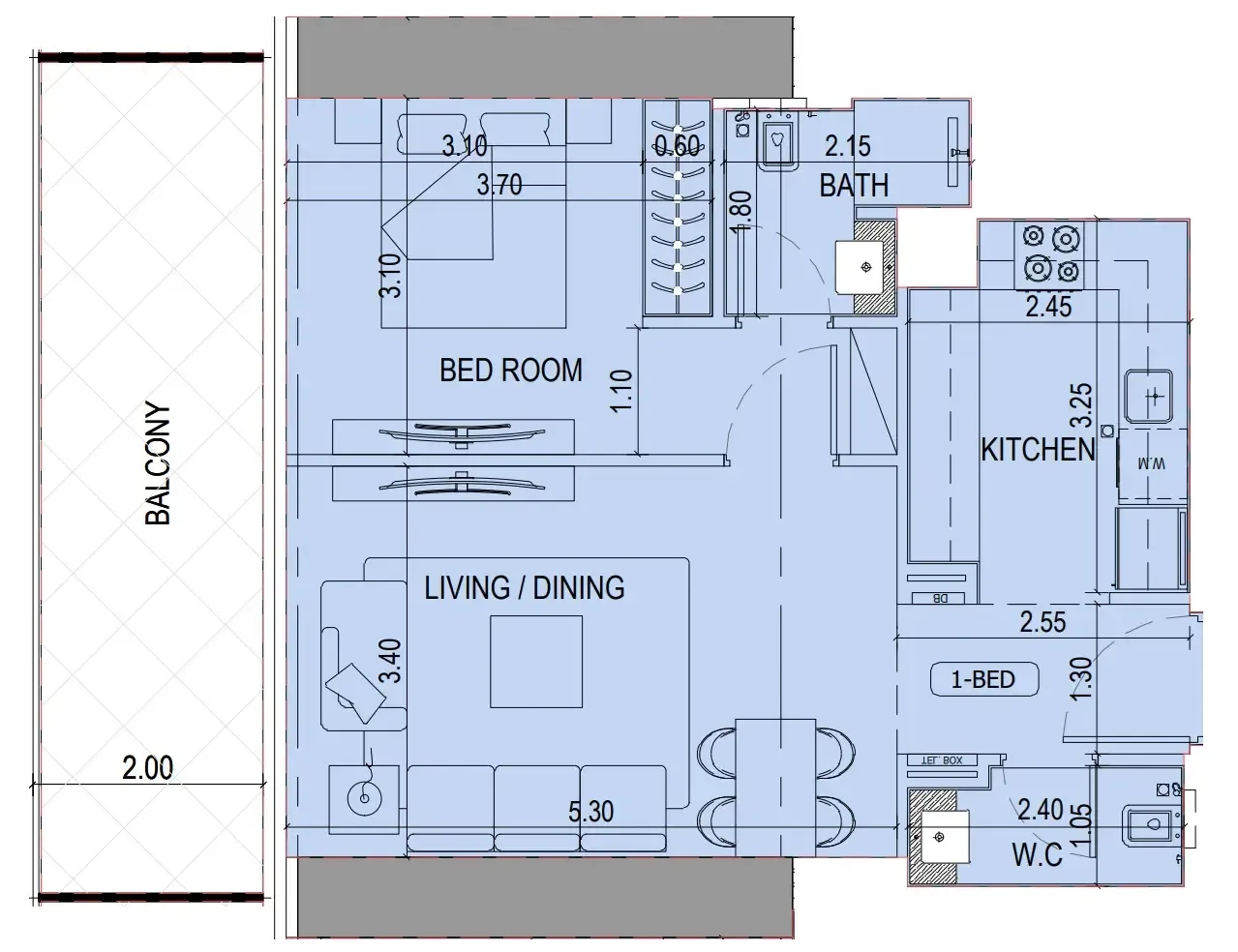 1 bedroom Apartments floor plan at Binghatti Sky Terraces
