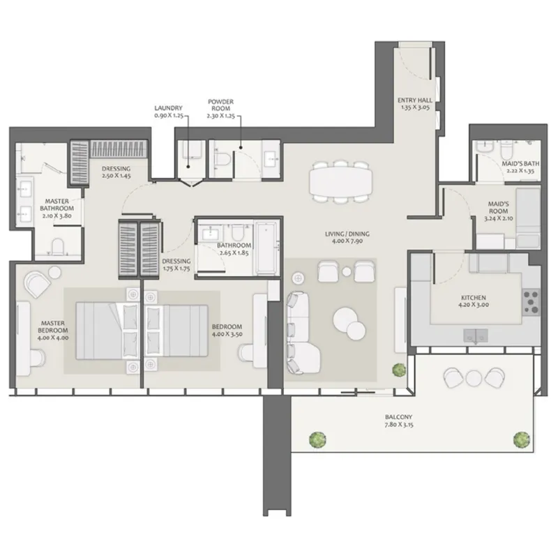 2.5 bedroom Apartments floor plan at Avenue Park Towers 2 at Wasl 1