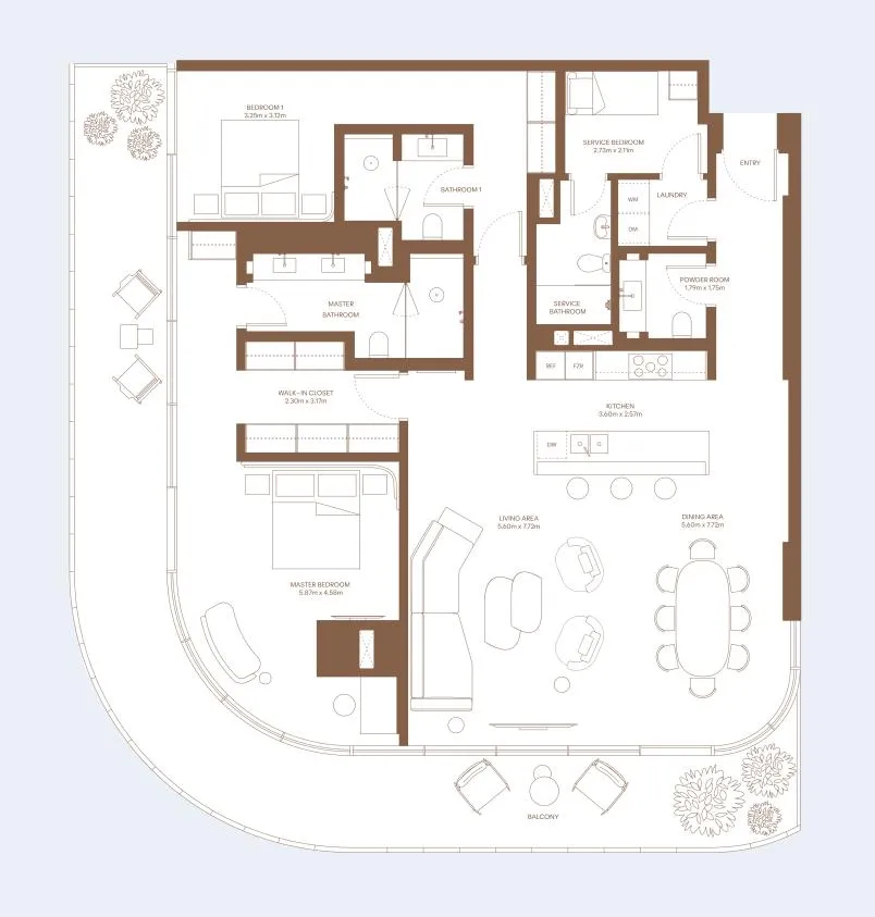 2 bedroom Apartments floor plan at Dubai Harbour Residence