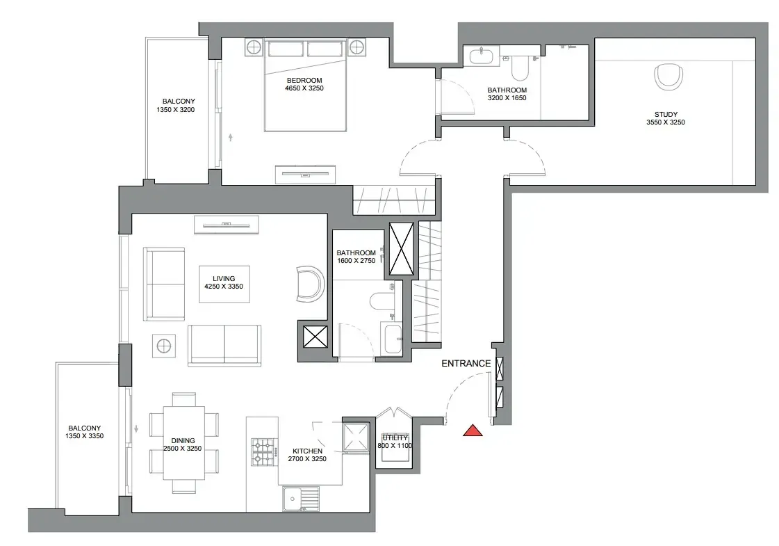 1 bedroom Apartments floor plan at 350 Riverside Crescent