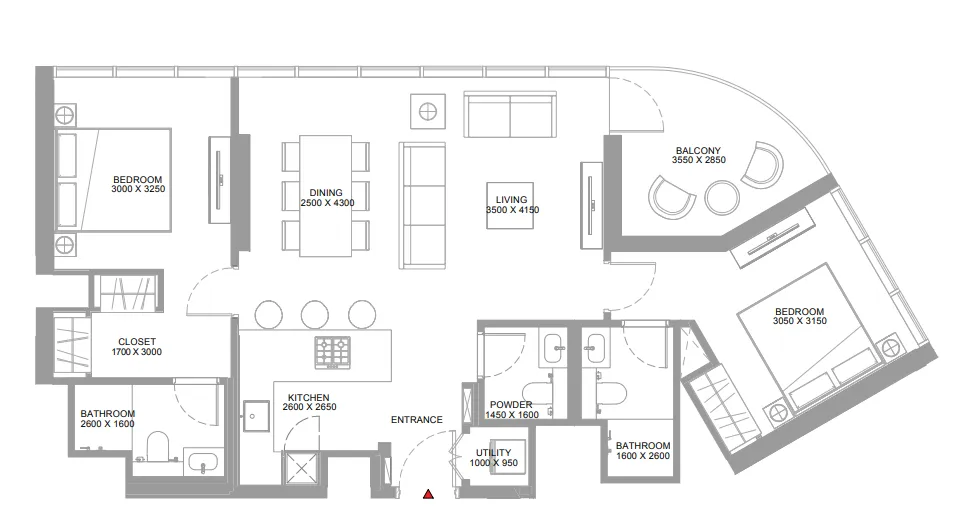 2 bedroom Apartments floor plan at Bayside Marina Residences