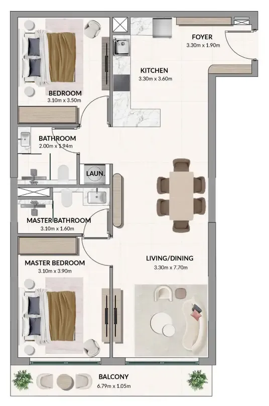 2 bedroom Apartments floor plan at Woodland Terraces