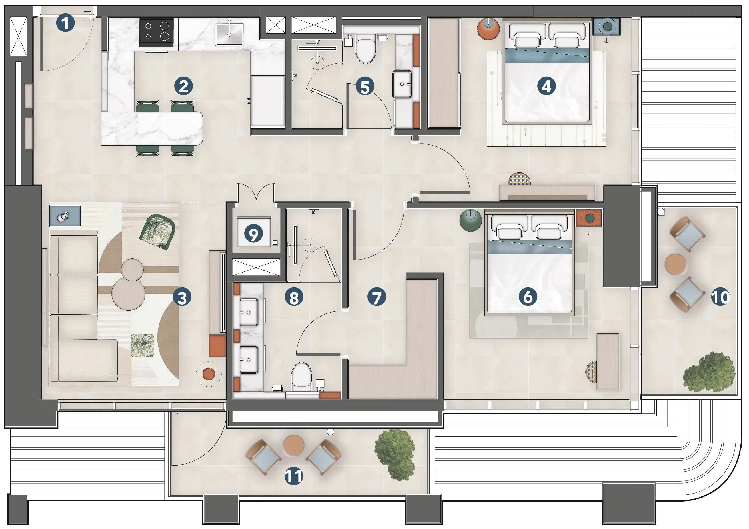 2 bedroom Apartments floor plan at Rove Home Meydan Horizon
