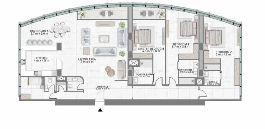 3 bedroom Penthouse floor plan at Al Habtoor Tower