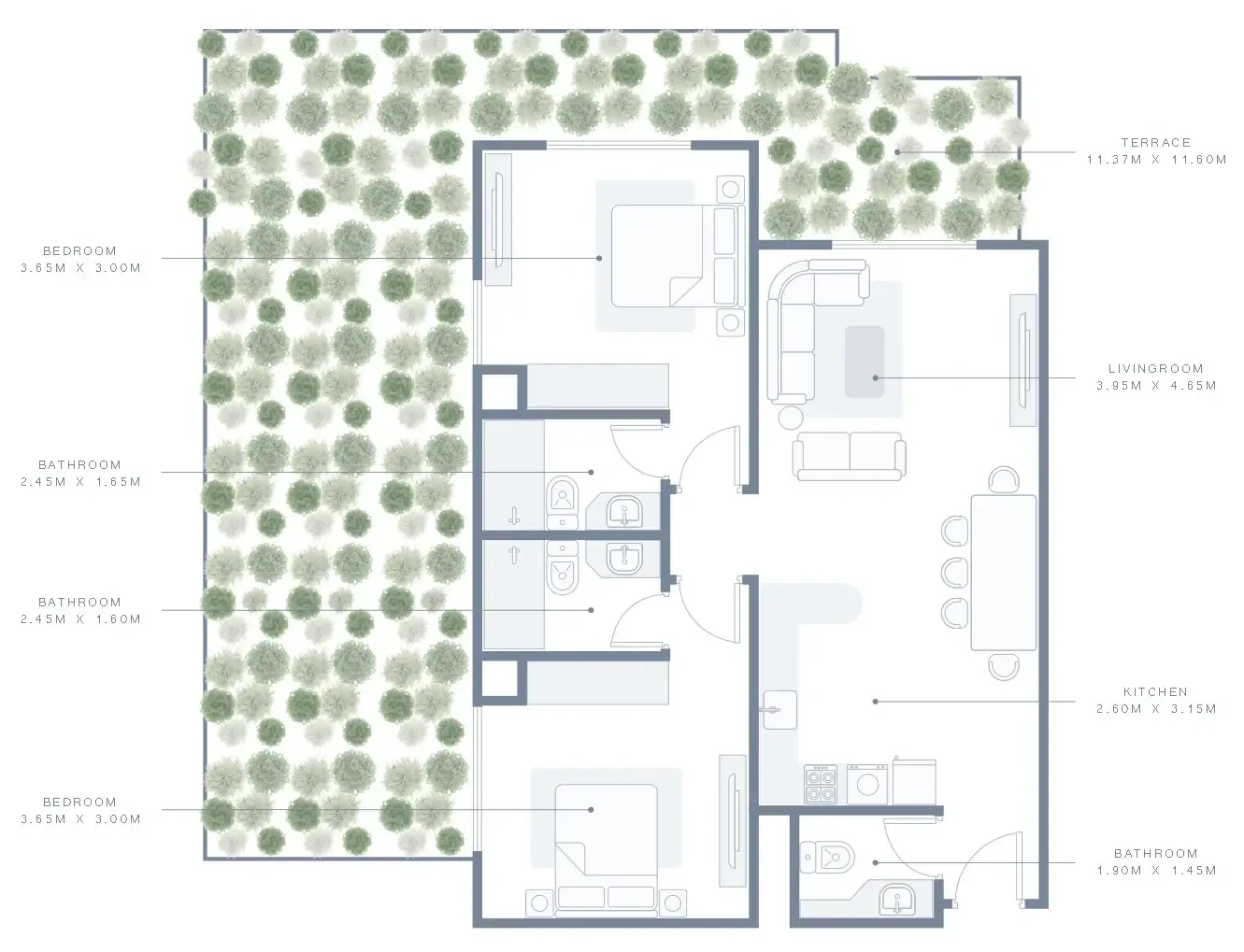 2 bedroom Apartments floor plan at Azizi Plaza