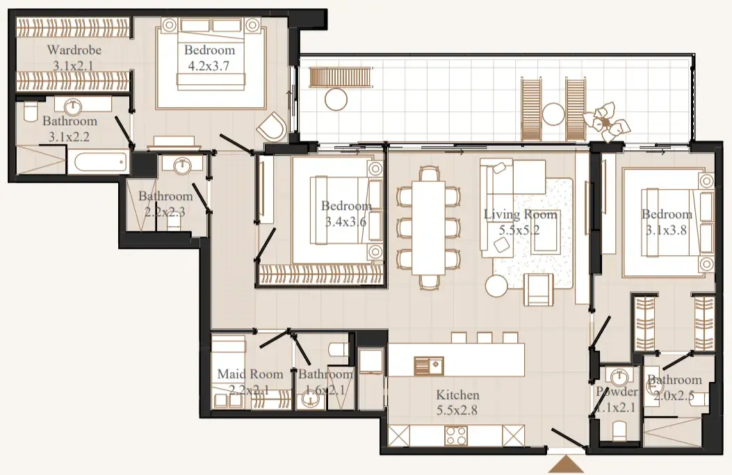 3.5 bedroom Apartments floor plan at Flamingo LUX