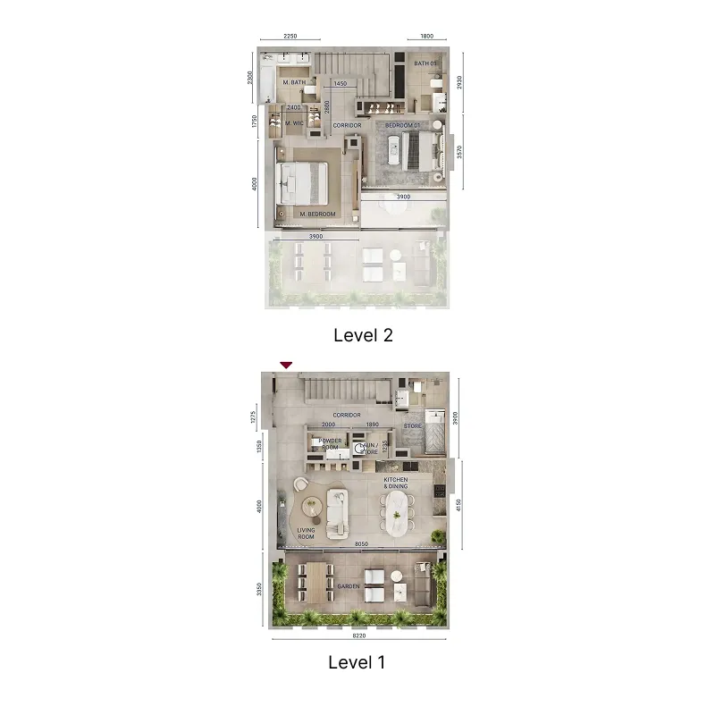 2 bedroom Duplex floor plan at Mirdad