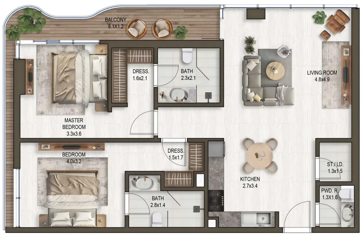 2.5 bedroom Apartments floor plan at Noore