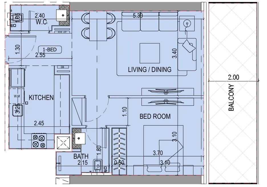 1 bedroom Apartments floor plan at Binghatti Sky Terraces