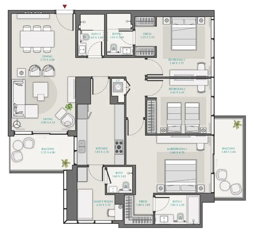 3 bedroom Apartments floor plan at Avenue Park Towers 1 at Wasl 1