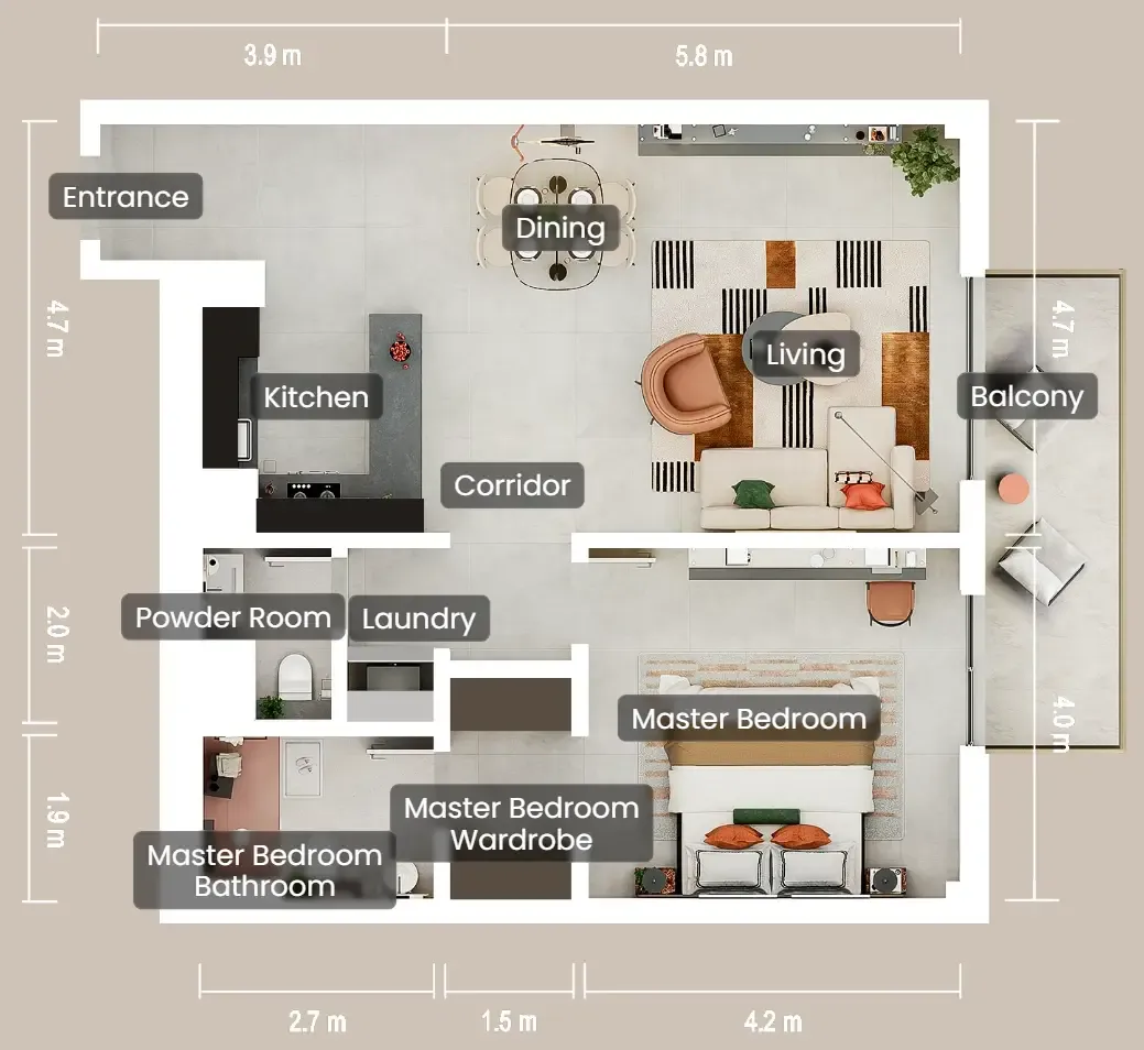 1 bedroom Apartments floor plan at Rise by Athlon