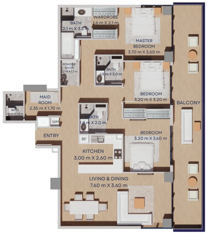 3 bedroom Apartments floor plan at Manam Pearl