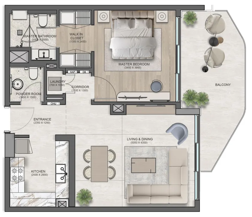 1 bedroom Apartments floor plan at Flora Isle Beachfront Residences