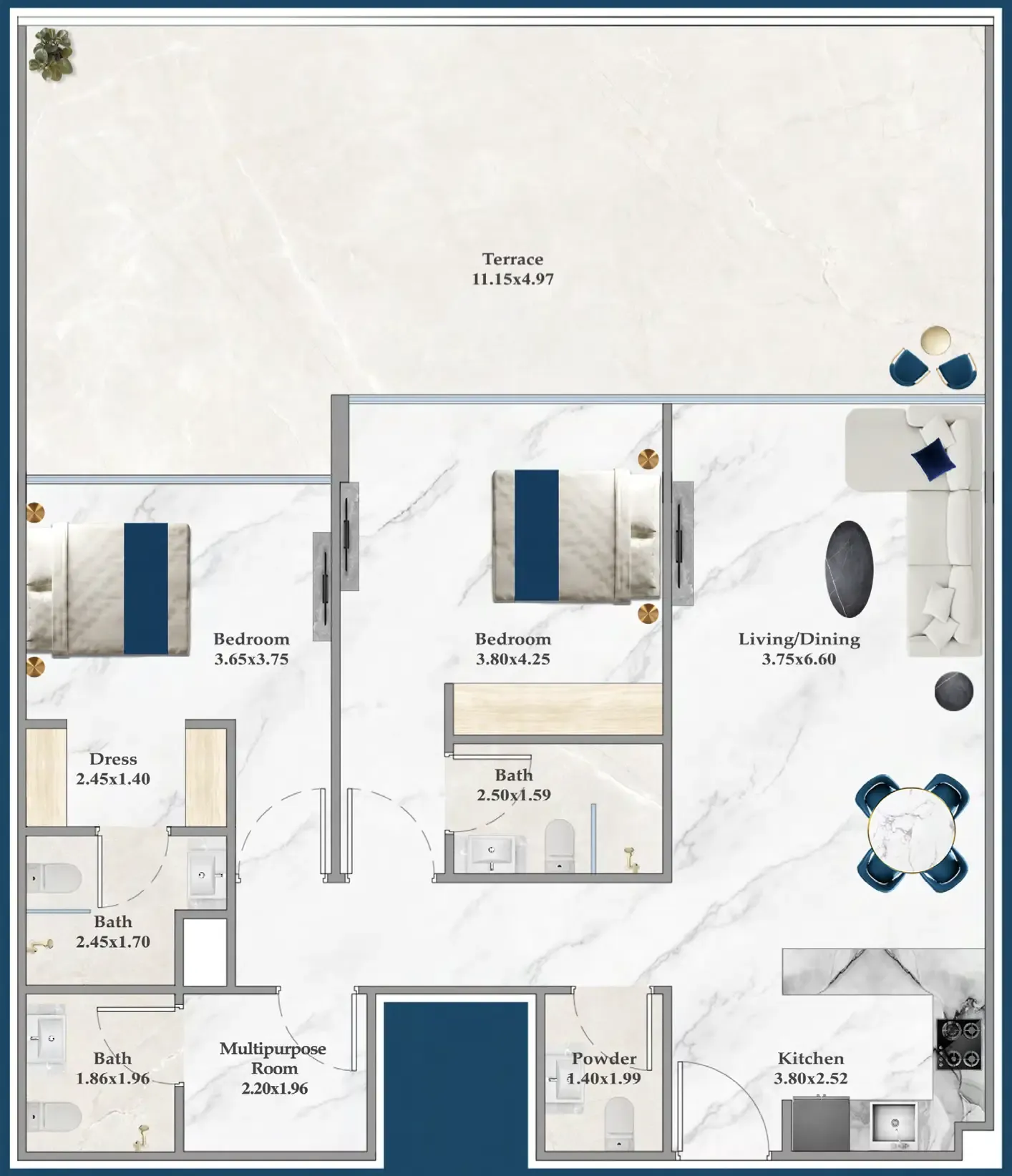 2 bedroom Apartments floor plan at Serenz