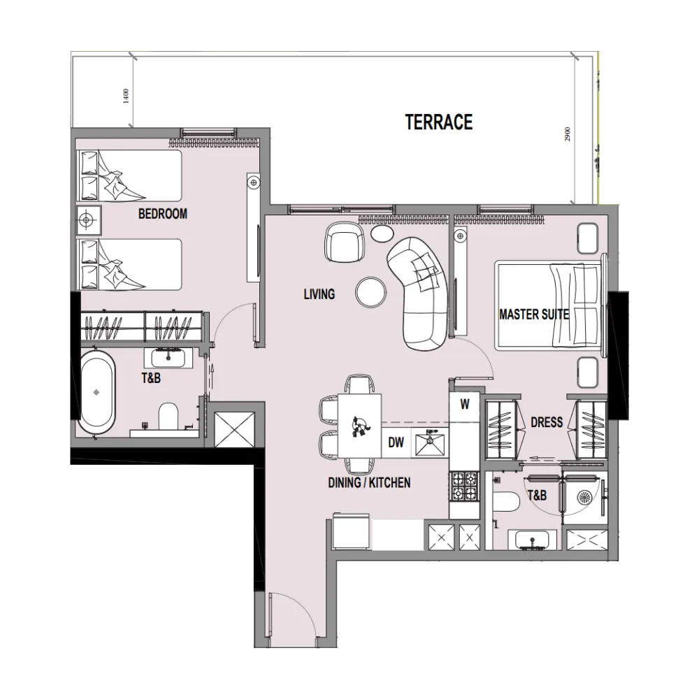 2 bedroom Apartments floor plan at Verso