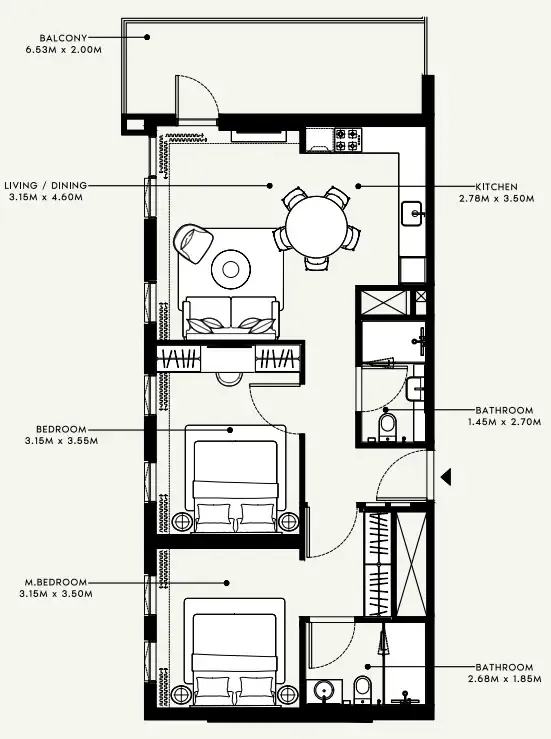 2 bedroom Apartments floor plan at Beach Oasis 1 and 2