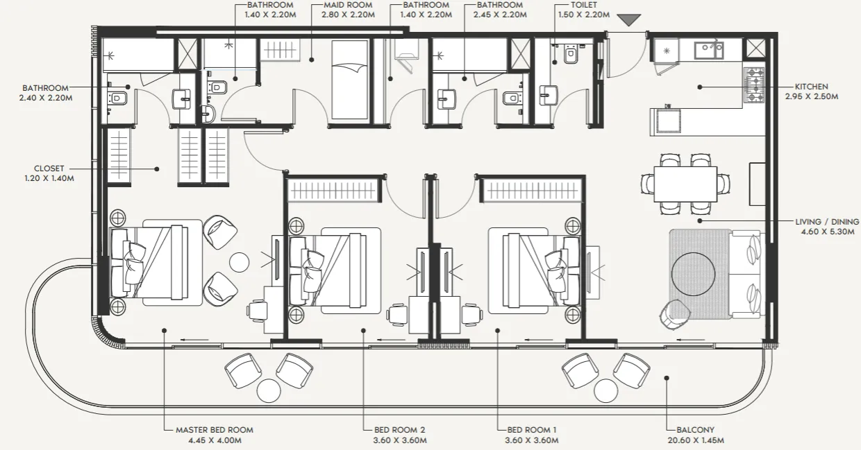 3 bedroom Apartments floor plan at Azizi Amir