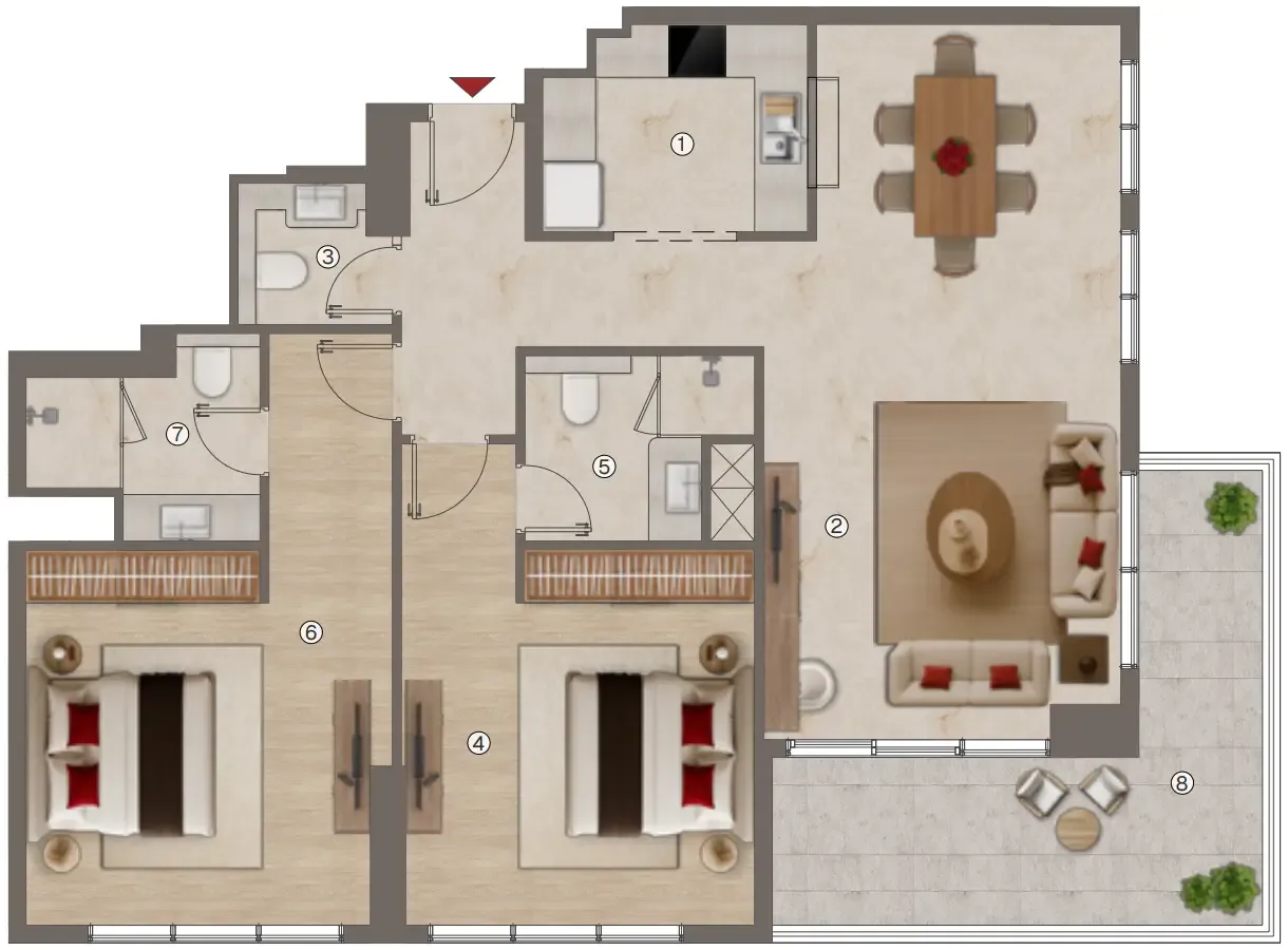 2 bedroom Apartments floor plan at Ramada Residences by Wyndham