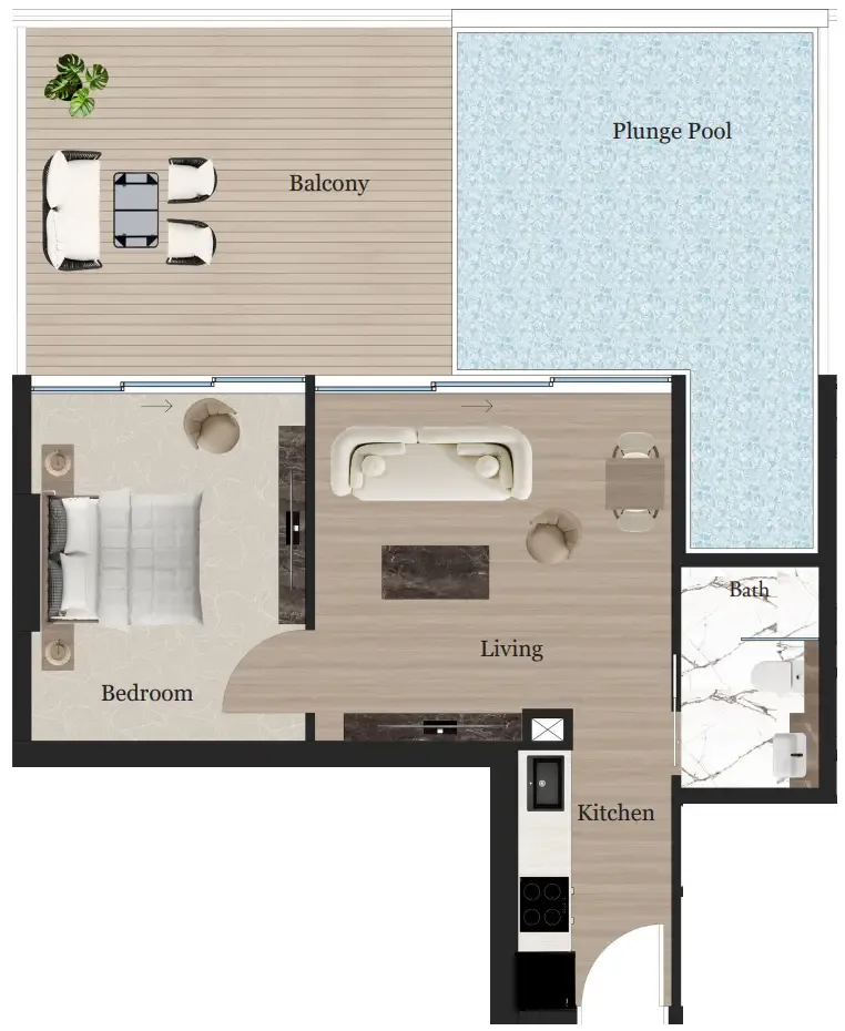 1 bedroom Apartments floor plan at Rijas Suites