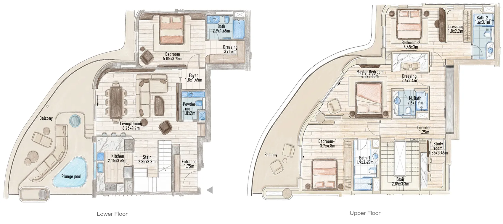 4 bedroom Duplex floor plan at Flow 25