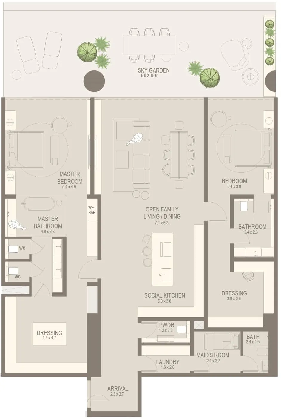 2 bedroom Apartments floor plan at The Chedi Private Residences