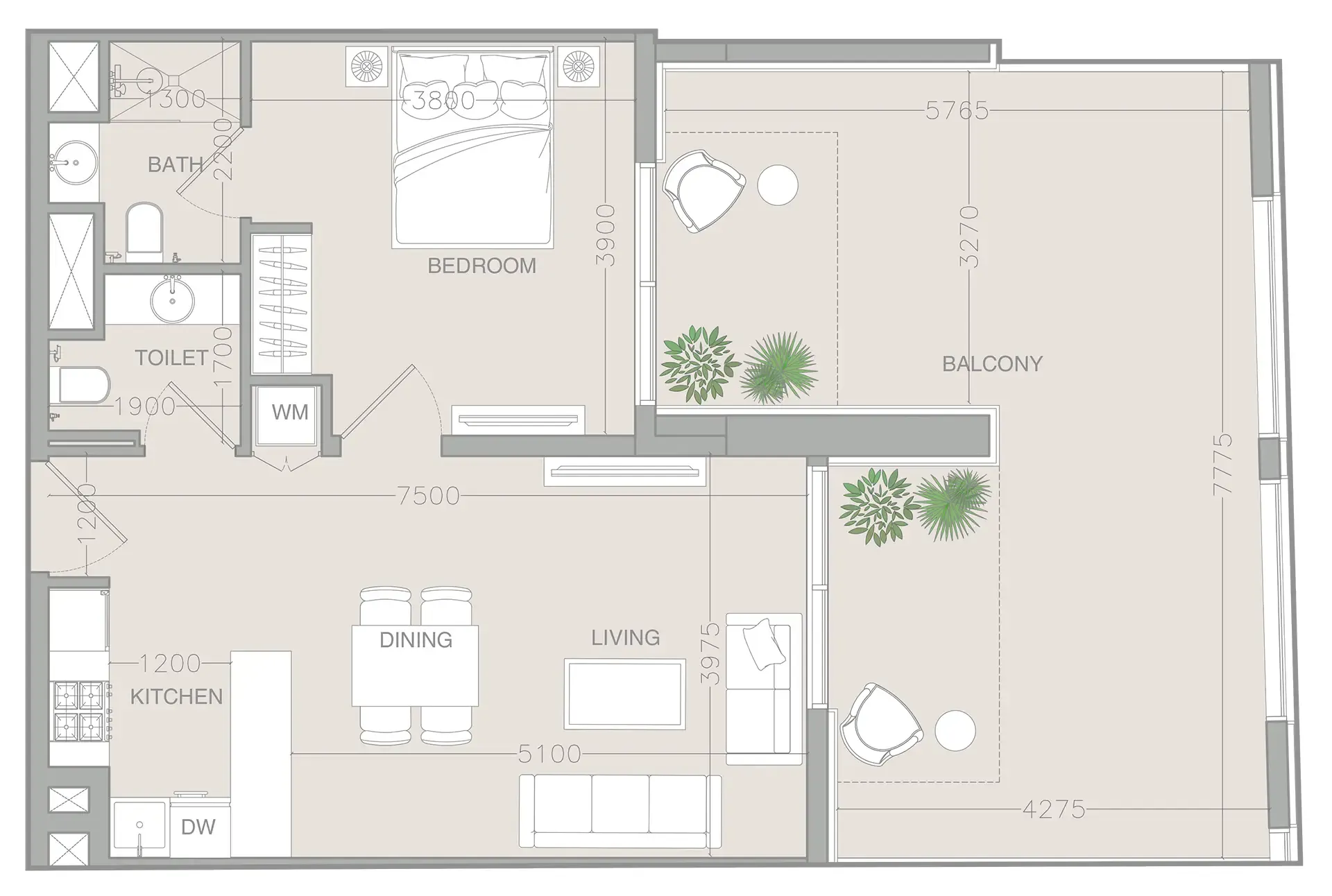 1 bedroom Apartments floor plan at ELAR1S Rise