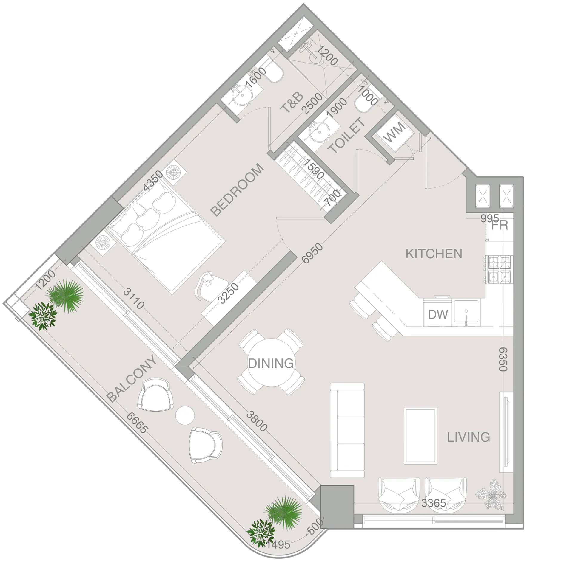 1 bedroom Apartments floor plan at VERDAN1A 4