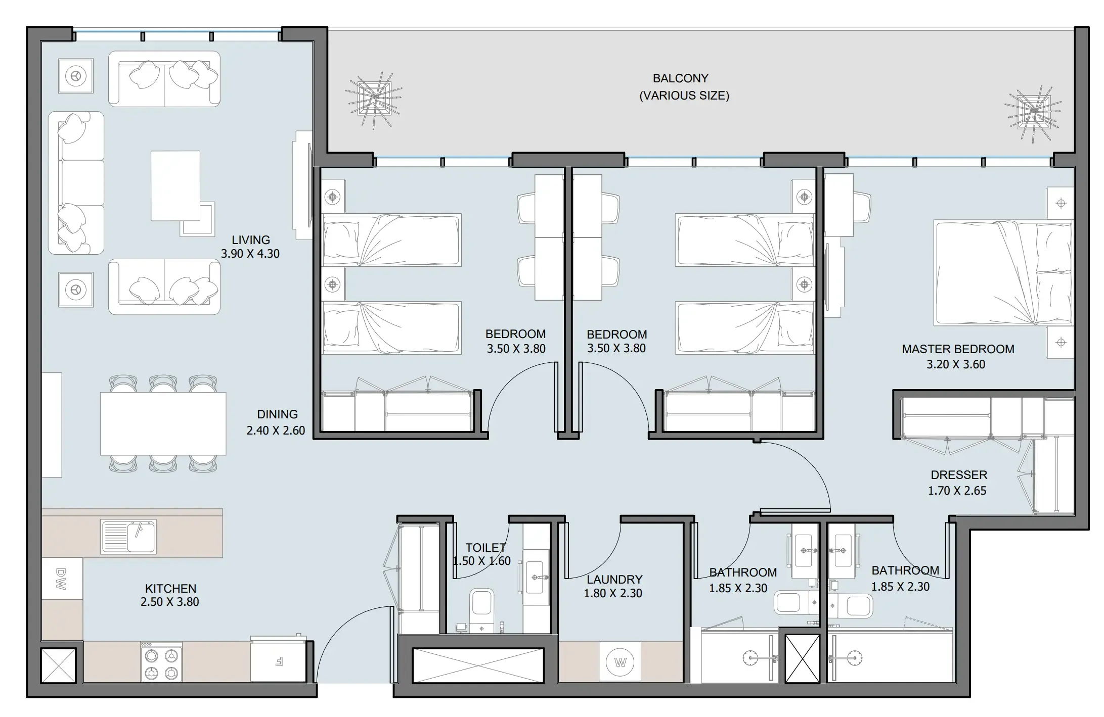 3 bedroom Apartments floor plan at The District