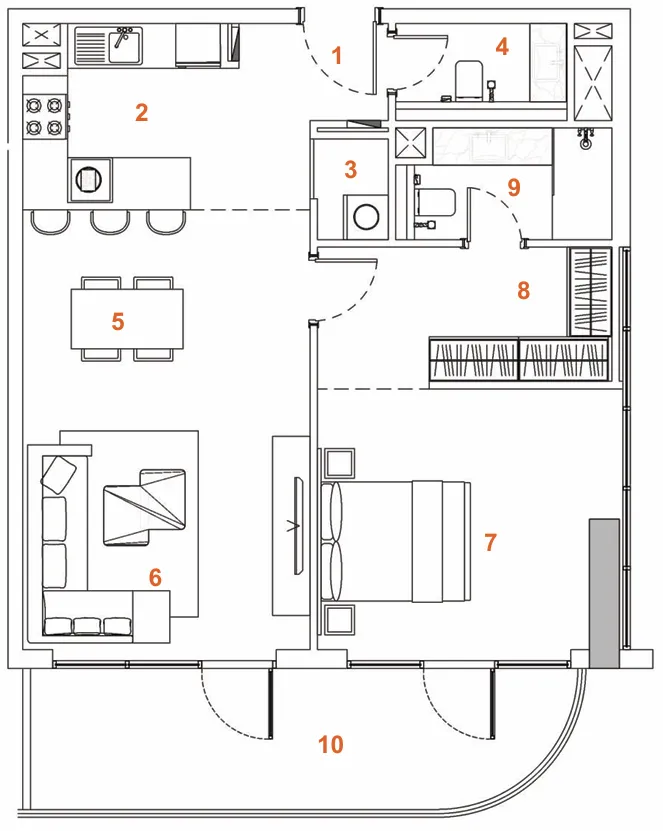 1 bedroom apartments floor plan at The Orchard Place Tower C
